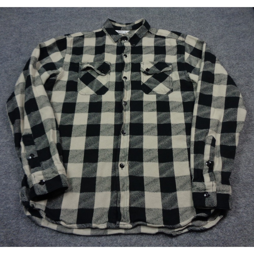 3sixteen Shirt Mens XL Black Beige Crosscut Flannel Plaid Long Sleeve Button Up